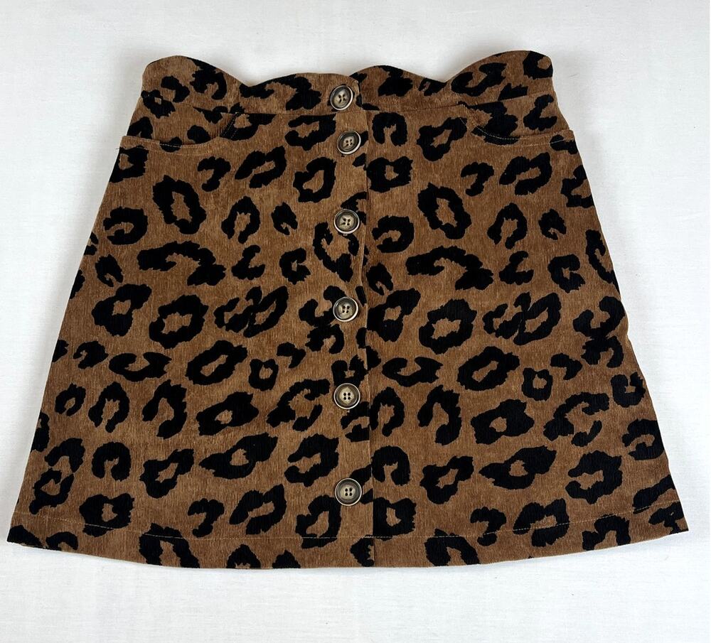 Blu Pepper Brown & Black Leopard Print Corduroy Mini Skirt – Size M (NWT)